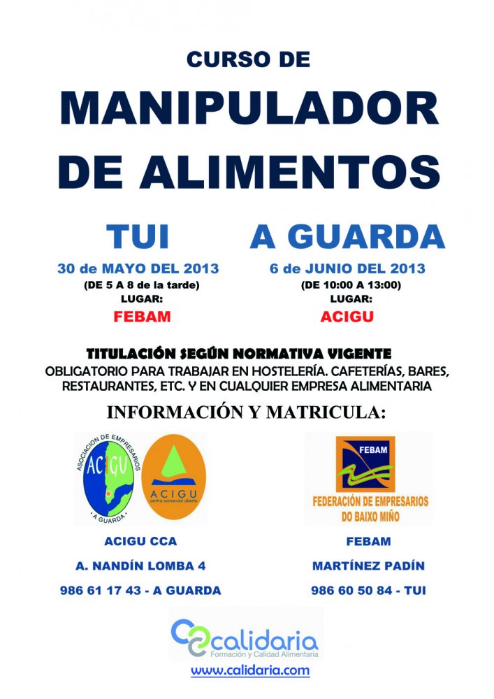 Baixo Miño - A Guarda - Curso de Manipulador de Alimentos en ACIGU CCA el 6 de Junio del 2013