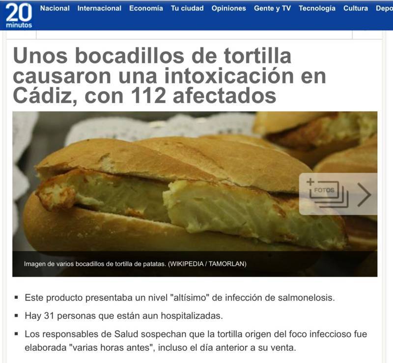 Intoxicacion alimentaria cadiz tortilla de patatas CALIDARIA